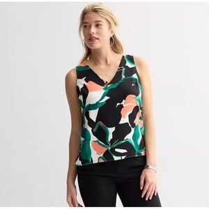 Nine West V Neck Tank Top Shell Floral Print Office Career Artsy Medium NWT's